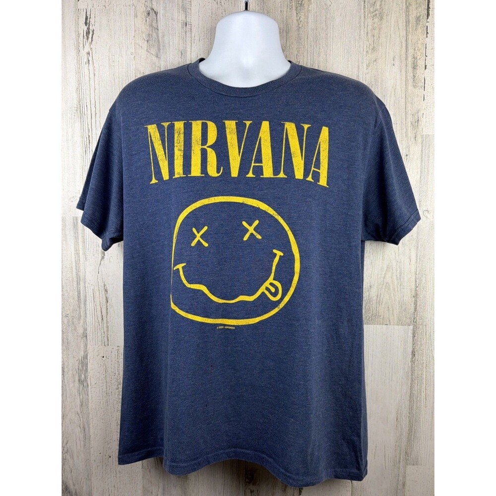 Nirvana 2020 Smiley Face Distressed Official Merchandise T-Shirt Large (22”x28”)